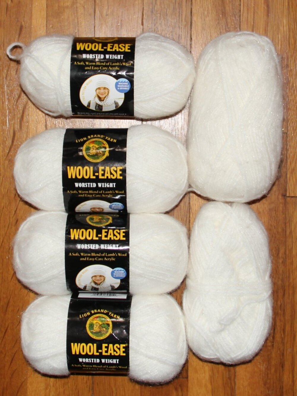 Lion Brand Wool -Ease Worsted Yarn White Frost 5+ Skeins